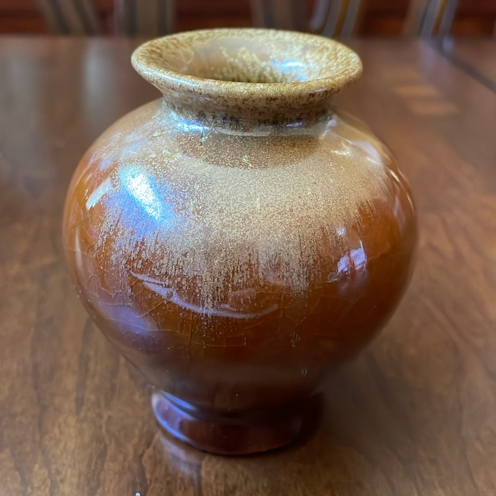 Studio pottery art mini 3.5” vase earthy brown speckled beautiful